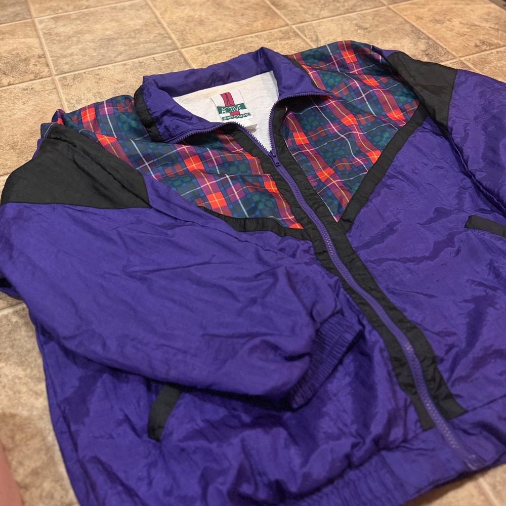 Active Exposure Vintage Purple Plaid Colorblock Windbreaker Jacket Womens 2X - Picture 11 of 16